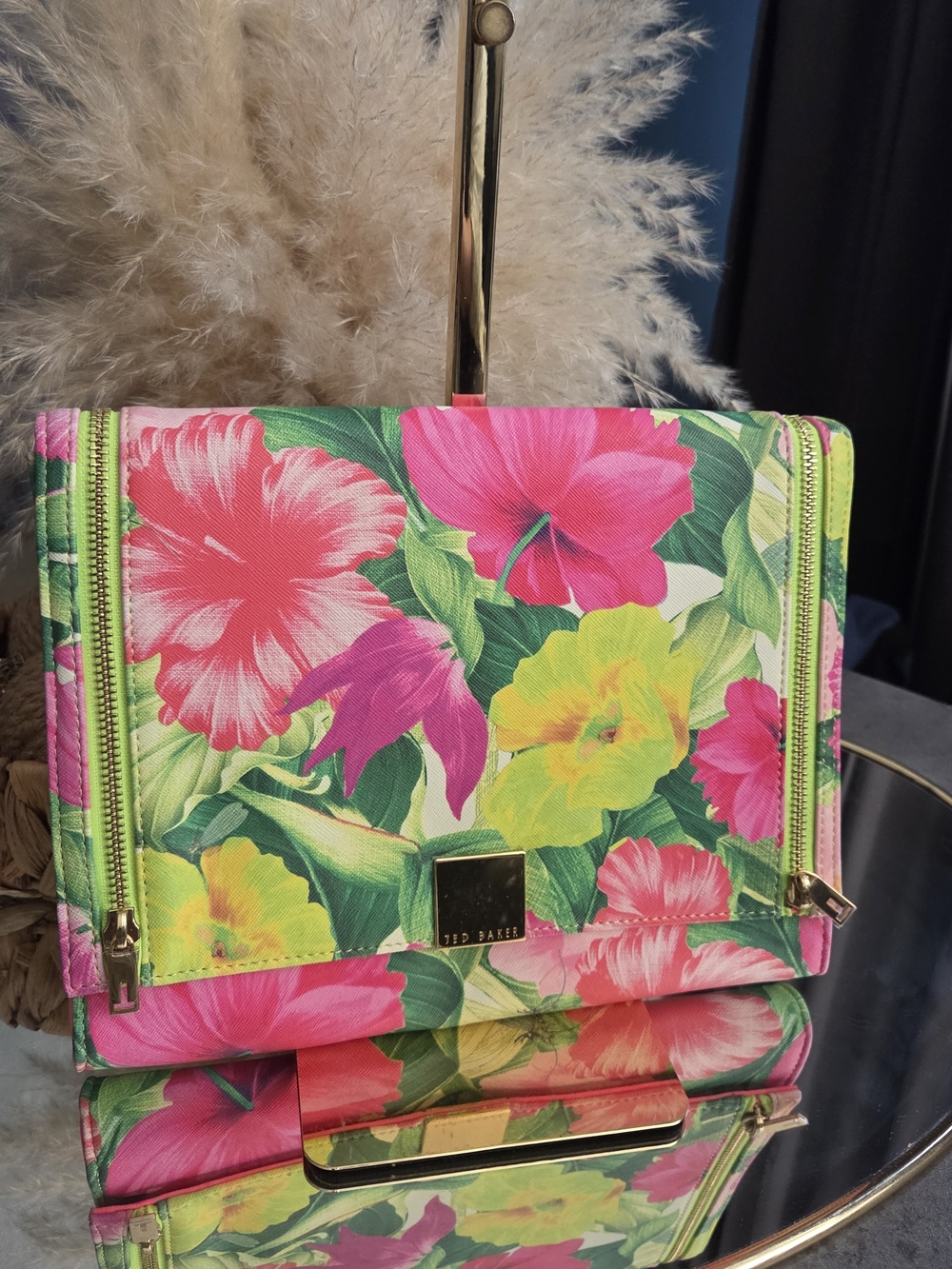Ted Baker London Foldover Clutch Tropical Floral Wallet Organizer Large Hibiscus